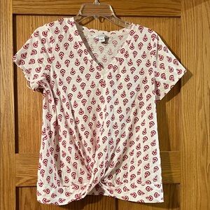 Liz Claiborne Red and White Short Sleeve Top